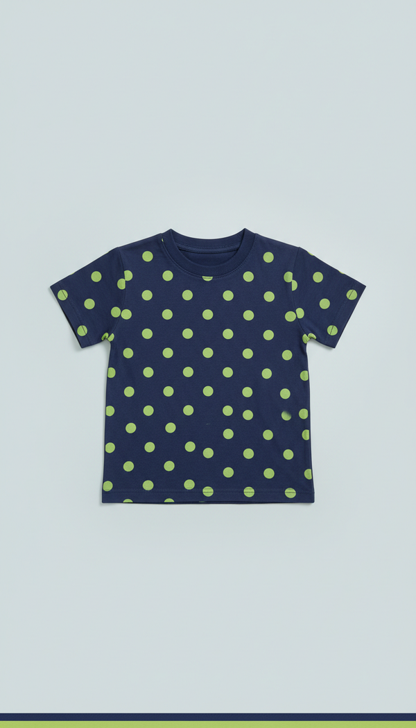 Navy Cotton Shirt with Polka Dots