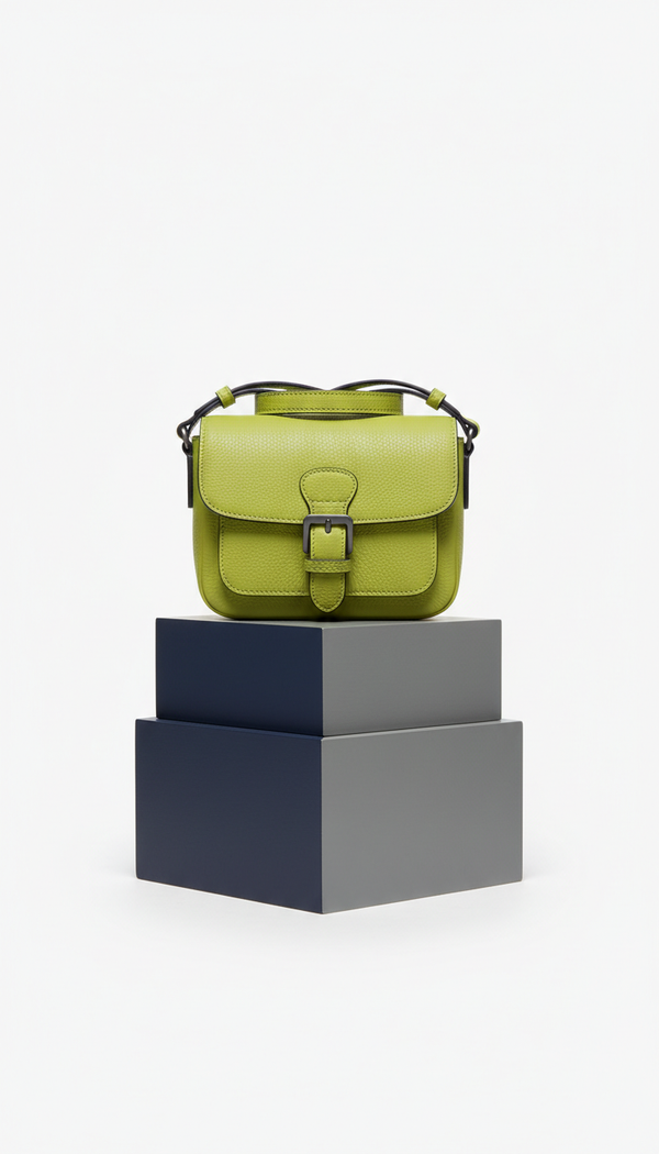 Lime Accent Leather Crossbody Bag