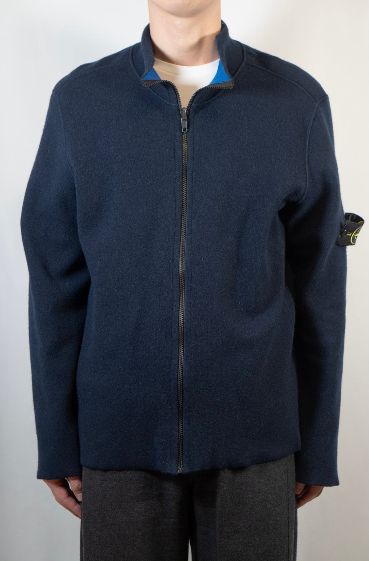 stone island cashmere reversible zip cardigan