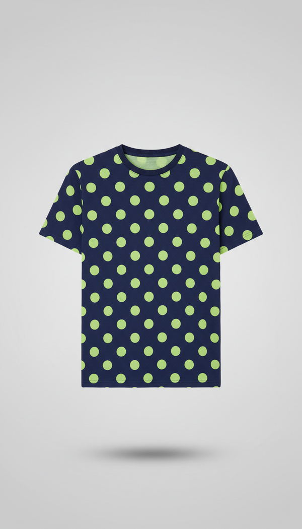 Cotton T-shirt with Navy and Lime Dots